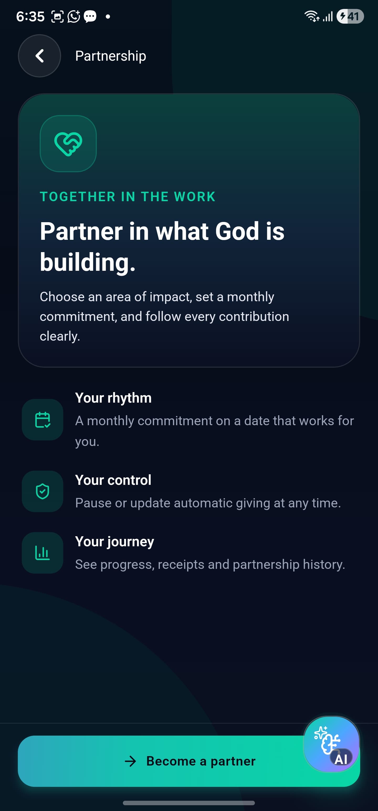 WholeWord partnership screen