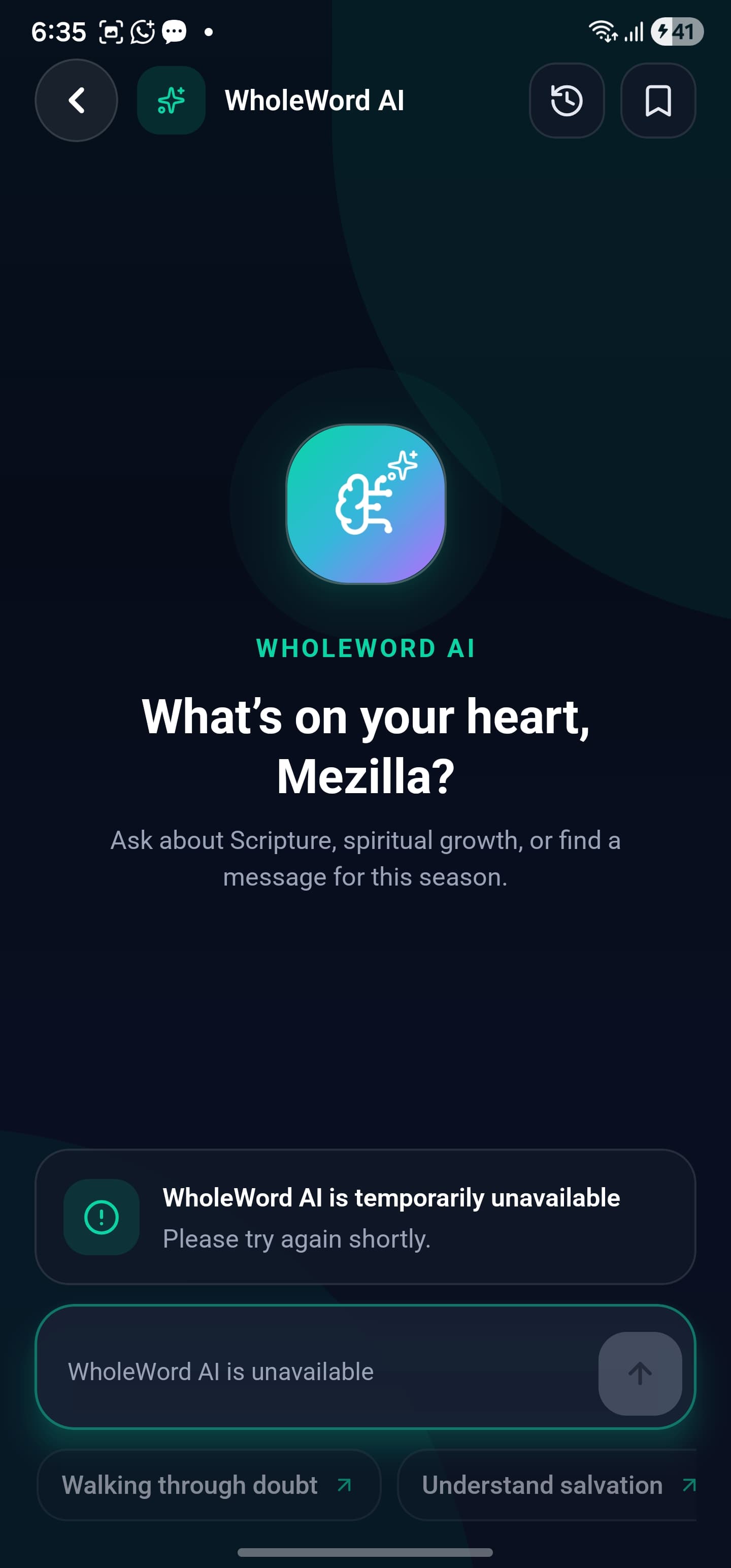WholeWord AI companion screen